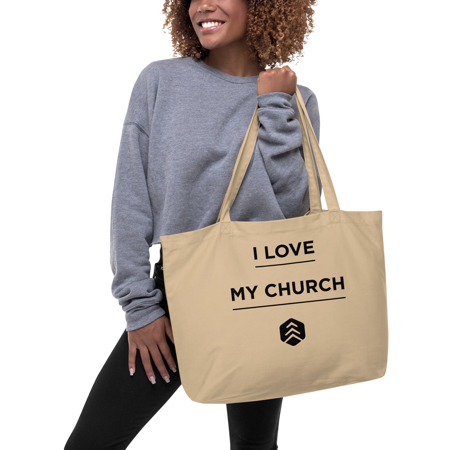 I Love My Church - Large organic tote bag - SAND